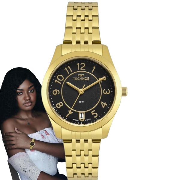 Imagem de Relógio de Pulso Technos Feminino Analógico Aço Inóx Quartz Prova Dpagua 50 Metros Boutique Redondo Pequeno Casual Dourado 2115KNJS/4P