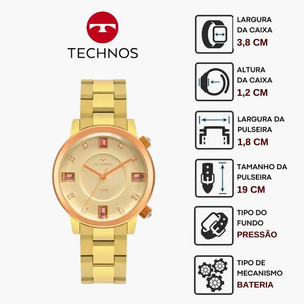 Imagem de Relógio de Pulso Technos Feminino Analógico Rocks a Prova Dágua 50 Metros CAsual Dourado  2039CT/1D + Caneta Esferográfica