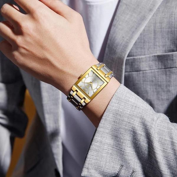 Imagem de Relógio de Quartzo Masculino Dourado - Pulseira de Aço Luxo - À Prova D'Água