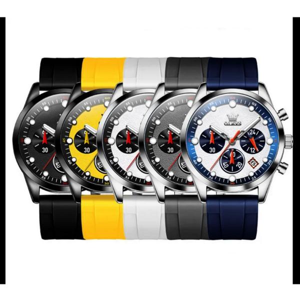 Relógio de Quartzo Masculino Pulseira de Silicone Multifuncional Impermeável - OLEVS Imagem de Relógio de Quartzo Masculino Pulseira de Silicone Multifuncional Impermeável
