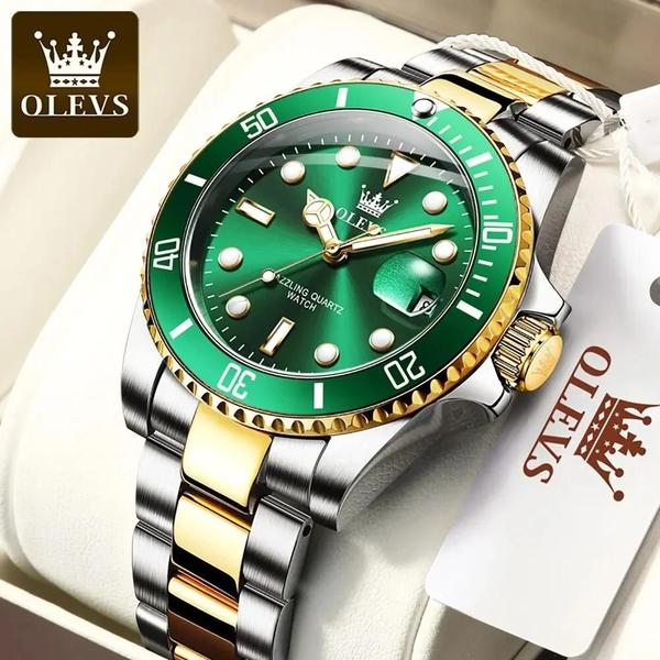 Imagem de Relógio de Quartzo Masculino Verde - À Prova d'Água com Mostrador Luminoso e Pulseira de Aço Inoxidável