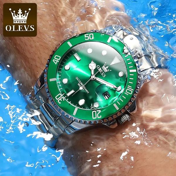 Imagem de Relógio de Quartzo Masculino Verde - À Prova d'Água com Mostrador Luminoso e Pulseira de Aço Inoxidável