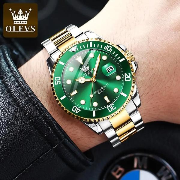 Imagem de Relógio de Quartzo Masculino Verde - À Prova d'Água com Mostrador Luminoso e Pulseira de Aço Inoxidável