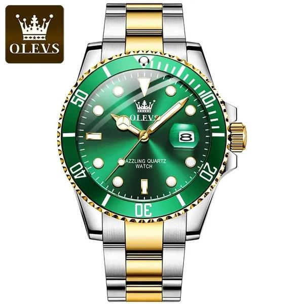 Imagem de Relógio de Quartzo Masculino Verde - À Prova d'Água com Mostrador Luminoso e Pulseira de Aço Inoxidável