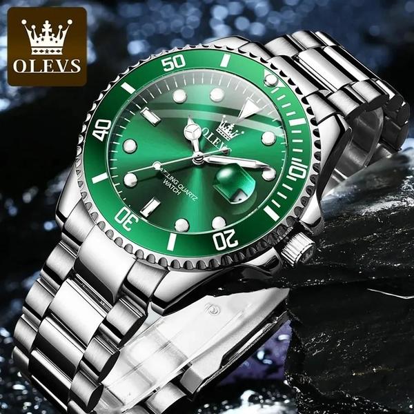 Imagem de Relógio de Quartzo Masculino Verde - À Prova d'Água com Mostrador Luminoso e Pulseira de Aço Inoxidável