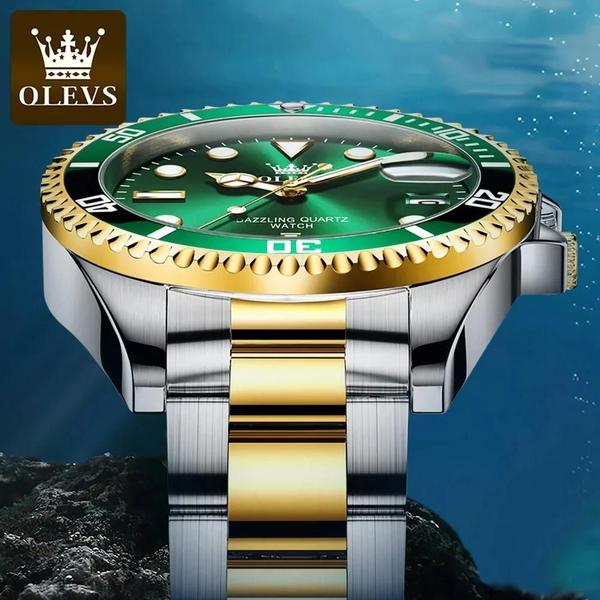 Imagem de Relógio de Quartzo Masculino Verde - À Prova d'Água com Mostrador Luminoso e Pulseira de Aço Inoxidável