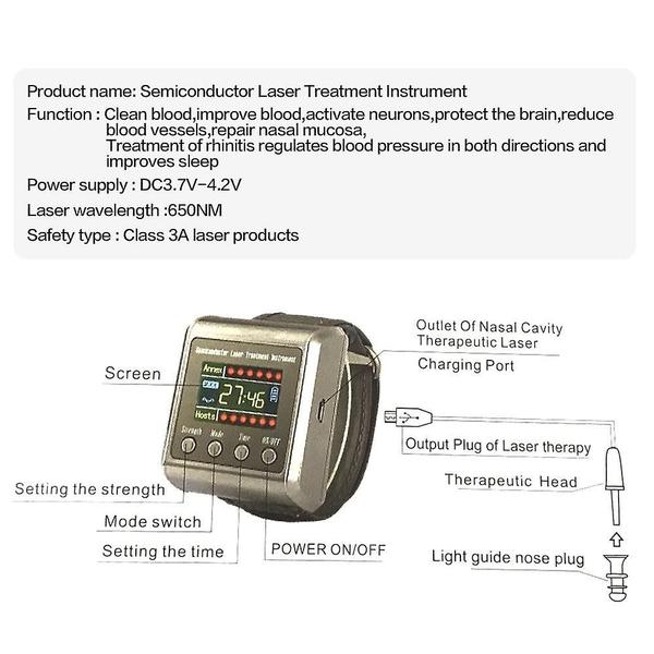 Imagem de Relógio de terapia a laser de pulso de 650 nm de baixa frequência para diabetes
