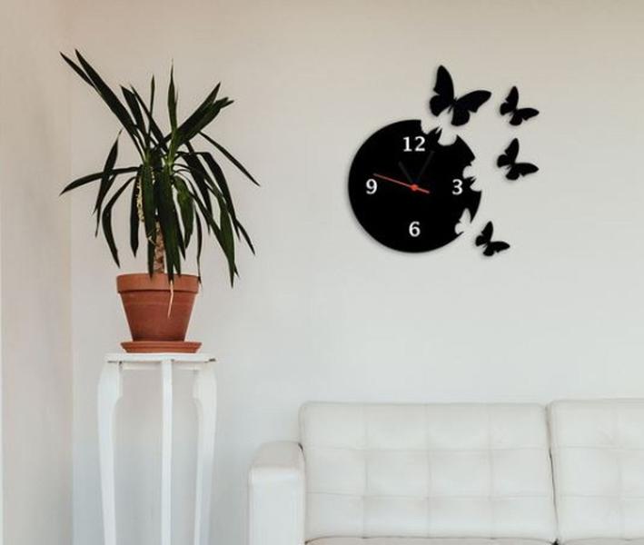 Imagem de Relógio Decorativo Borboletas Acrílico Preto Sala Quarto