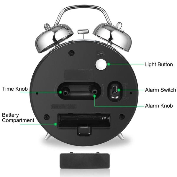 Imagem de Relógio despertador analógico com Luz Twin Bell Super alto