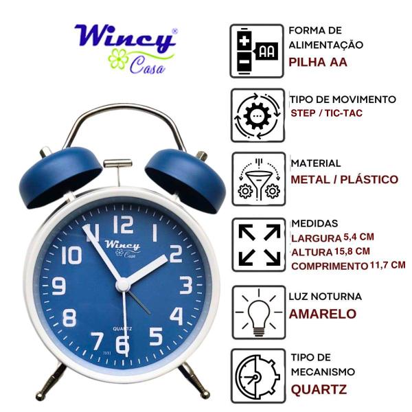 Imagem de Relógio Despertador Analógico Wincy Retro Classico PDB01031