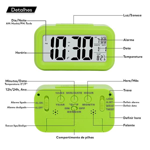 Imagem de Relógio Despertador Cabeceira Com Data Temperatura Moderno