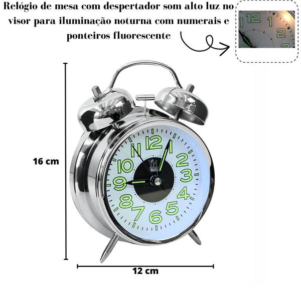Imagem de Relógio despertador de mesa com luz noturna 16cm