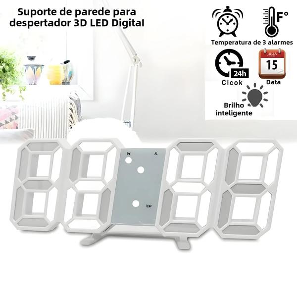 Imagem de Relógio Despertador Digital 3D LED - Mesa/Parede - Temporizador de Cozinha