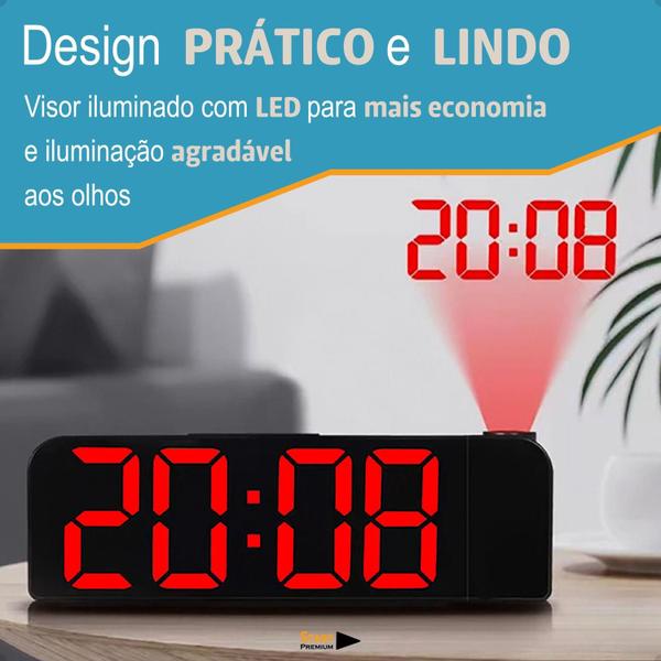 Imagem de Relógio Despertador Digital De Led Com Temperatura Alarme Projetor De Parede Linha Premium