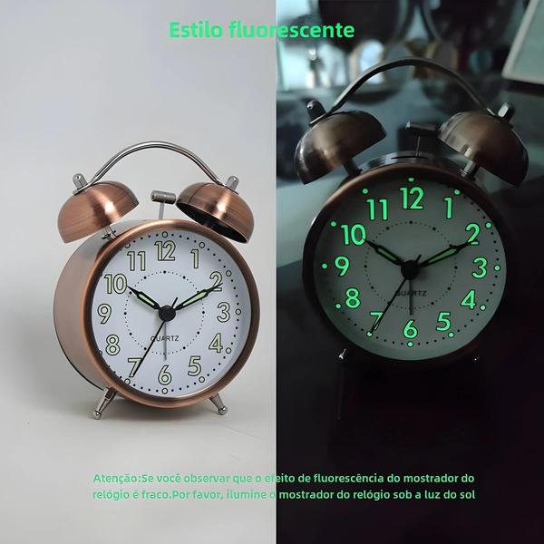 Imagem de Relógio Despertador Metálico Estilo Nórdico Retro - Luminoso e Decorativo para Quarto