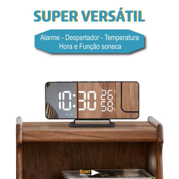 Imagem de Relógio Despertador Projetor Led De Parede Data Temperatura Hora Linha Premium