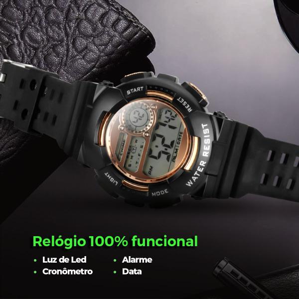 Imagem de relogio digital criança menino silicone infantil + caixa original cronometro qualidade premium preto