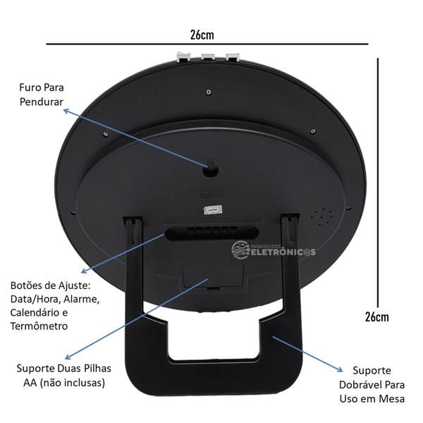 Imagem de Relógio Digital de Parede e Mesa Com Calendário Alarme Temperatura Pontual ZB3001