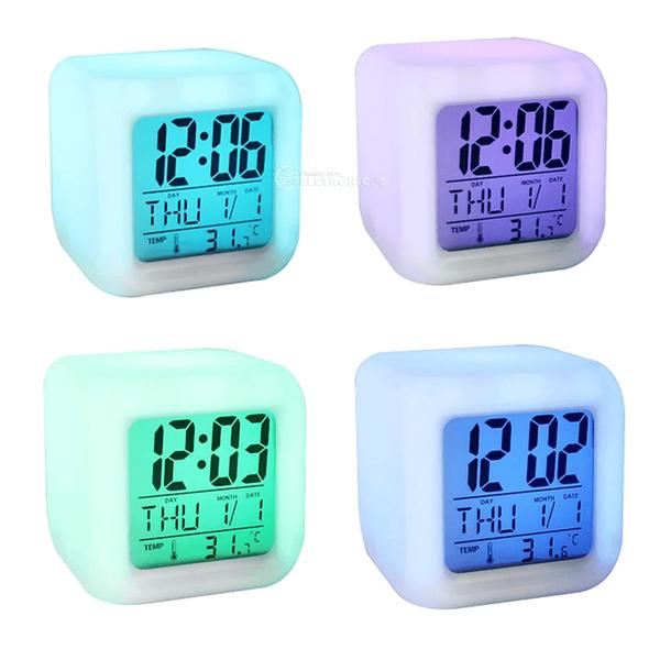 Imagem de Relógio Digital Despertador Alarme 7 Leds Marca Hora Data Semana E Temperatura DT2090 ZB1008