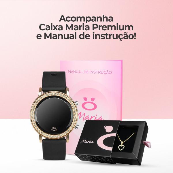 Imagem de Relogio digital feminino banhado aço inox + colar coração stras social casual qualidade premium moda