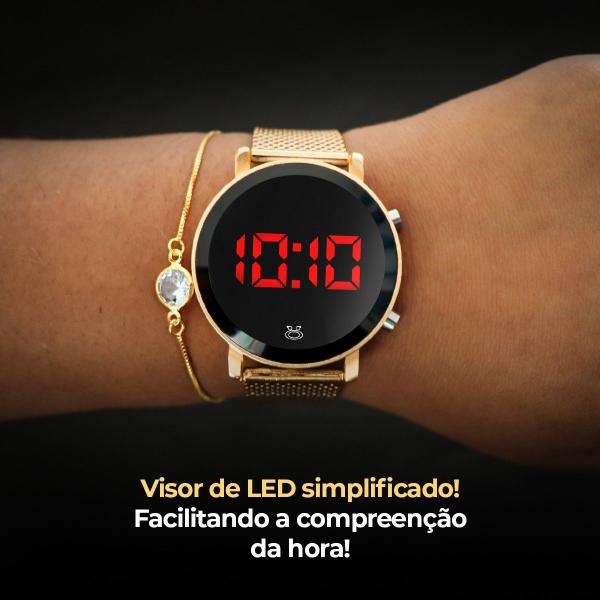 Imagem de Relógio Digital Feminino Dourado + Joias em Cristais- Detalhes Delicados- Caixa Pronta para Presente
