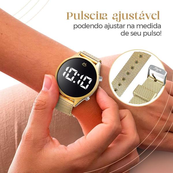 Imagem de relogio digital feminino pandora + relogio led silicone qualidade premium preto dourado casual