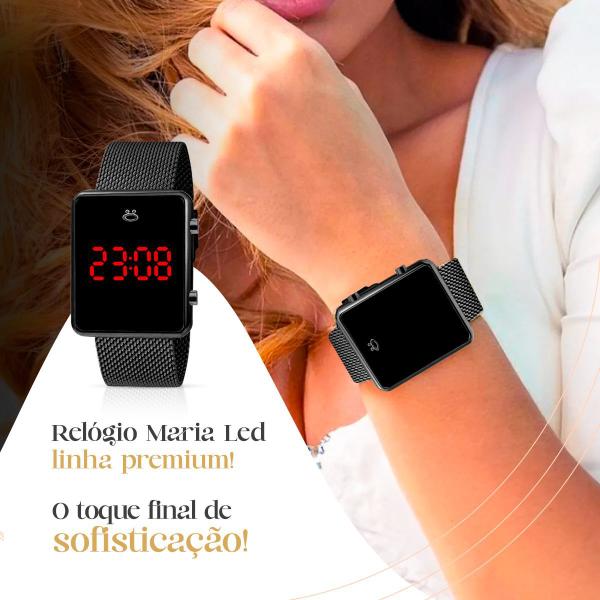 Imagem de relogio digital feminino preto + brincos + caixa + colar pulseira ajustável quadrado social presente