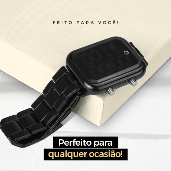 Imagem de Relógio Digital Feminino Preto + Pulseira Aço Inoxidável + Caixa - Orizom Maria