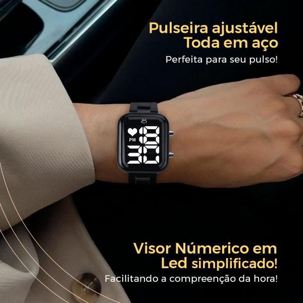 Imagem de Relogio digital feminino preto + pulseira pandora + caixa qualidade premium original moda