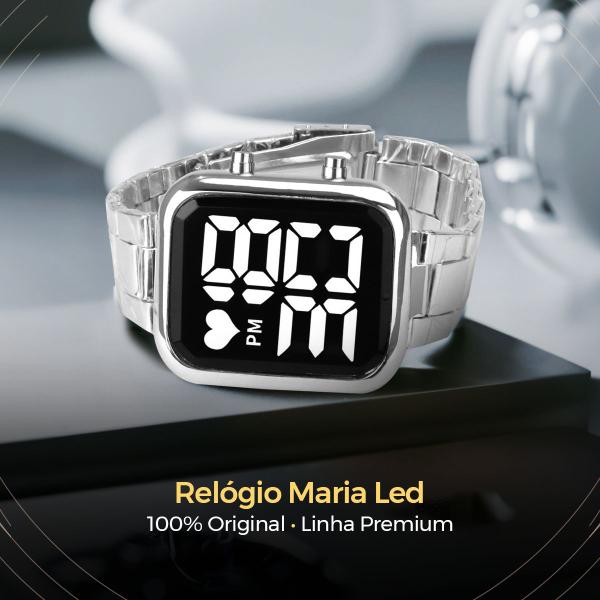 Imagem de relogio digital feminino quadrado coleção Maria + pulseira estilo pandora presente mulher na caixa original