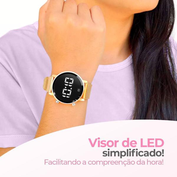 Imagem de Relogio Digital Feminino Redondo + Qualidade Premium Dourado