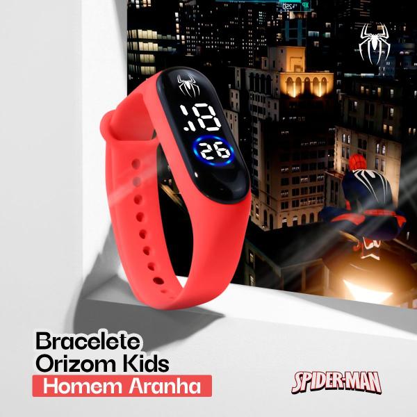 Imagem de Relogio digital infantil + bracelete prova dagua homem aranha vermelho presente pulseira ajustavel