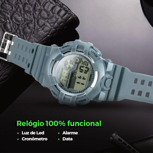 Imagem de Relógio Digital Infantil Cinza Pulseira Silicone Ajustável + Caixa Tema Foguete - Qualidade Premium - Orizom Kids