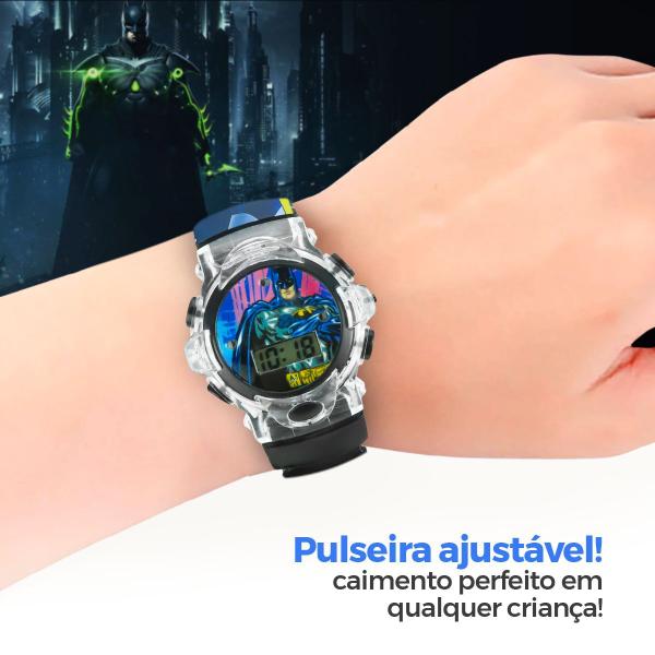 Imagem de relogio digital infantil led batman preto silicone + caixa criança ajustavel menino presente heroi