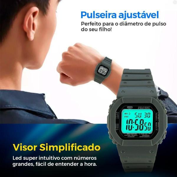 Imagem de Relógio Digital Infantil Led Cinza + Óculos Proteção Uv +