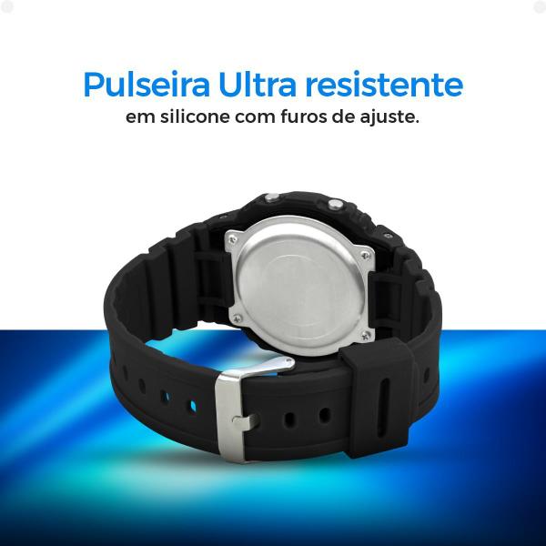 Imagem de relogio digital infantil led menino preto + caixa + oculos adolescente cronometro alarme proteção uv