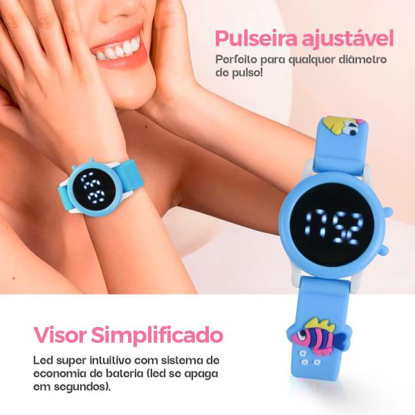 relogio digital infantil menina azul + pulseira + oculos sol qualidade premium original presente - Orizom Imagem de relogio digital infantil menina azul + pulseira + oculos sol qualidade premium original presente