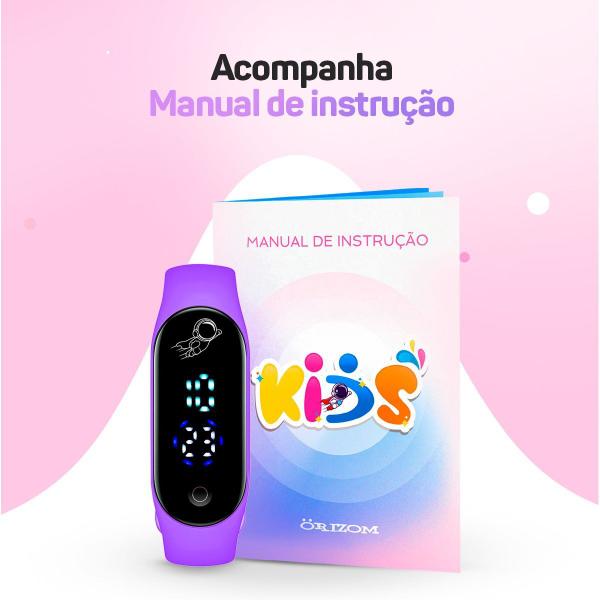 Imagem de relogio digital infantil prova dagua ajustavel bracelete lilas roxo esportivo menina criança data