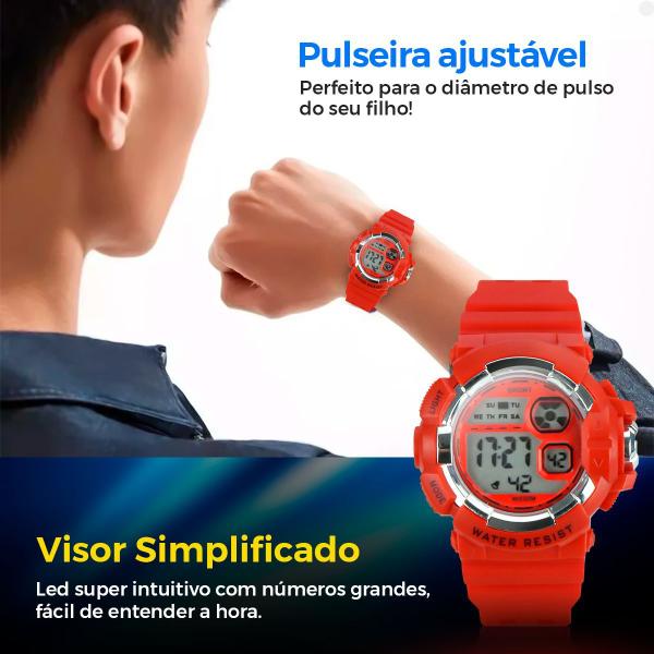 Imagem de relogio digital infantil silicone menino criança + caixa vermelho kids presente vermelho