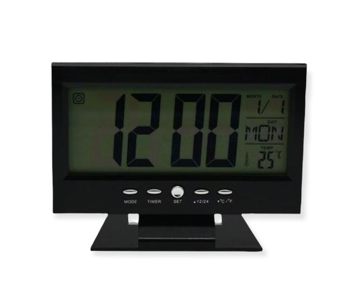 Imagem de Relógio digital LCD de mesa com luz despertador alarme e temperatura controle de voz