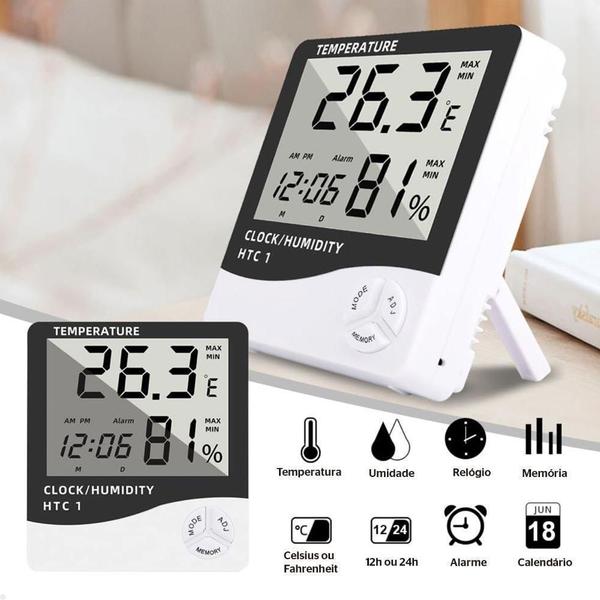 Imagem de Relógio Digital Lcd Termo-Higrômetro Alarme Temperatura