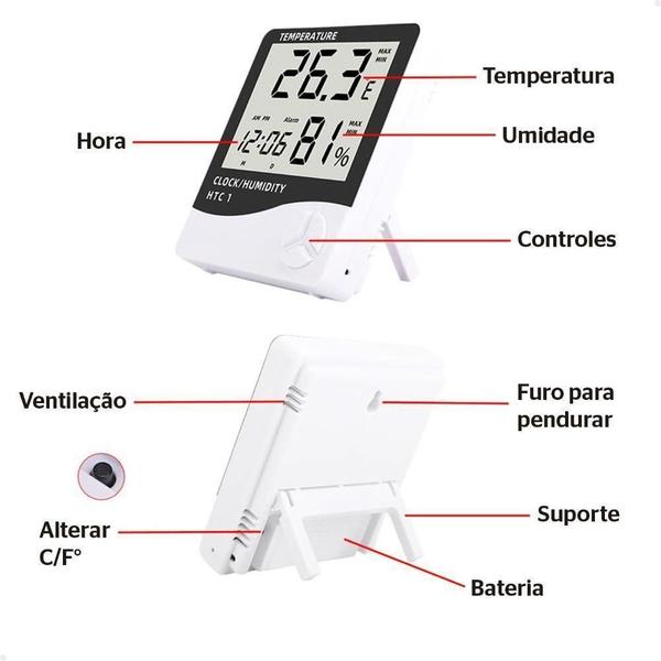 Imagem de Relógio Digital Lcd Termo-Higrômetro Alarme Temperatura