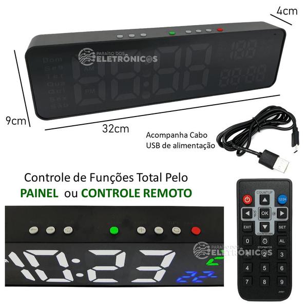 Imagem de Relógio Digital LED Controle Multifunções Calendário Soneca Cronômetro Design Sofisticado LE2165