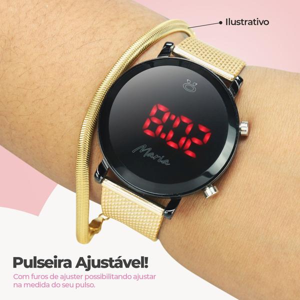 Imagem de Relógio Digital Led Feminino Original Dourado Pulseira Silicone