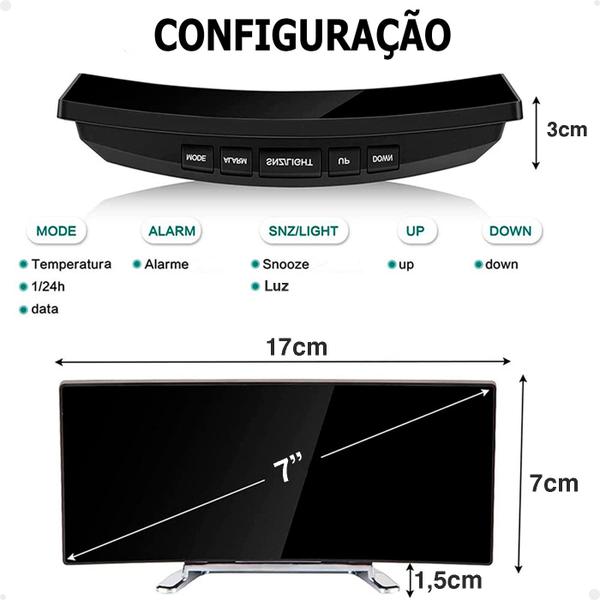 Imagem de Relógio Digital Led Lorben Alarme Curvado Espelhado Mesa de Cabeçeira GT6329