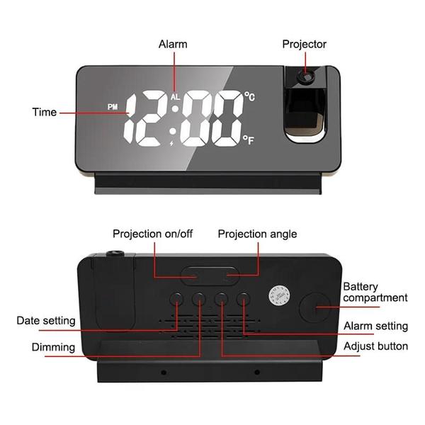 Imagem de Relógio Digital Led para mesa de cabeceira Cama e Cabeçeira Alarme de Mesa com Projetor de imagem