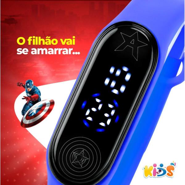 Imagem de Relogio digital led prova dagua + copo capitao america presente qualidade premium pulseira ajustavel