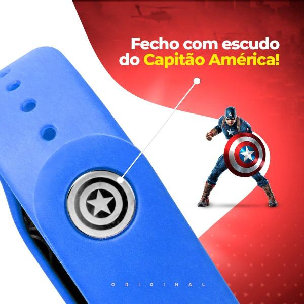 Imagem de Relogio digital led prova dagua + copo capitao america pulseira ajustavel menino resistente presente