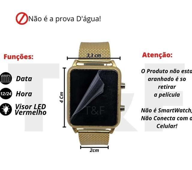 Imagem de Relógio Digital Led Quadrado Feminino/Masculino Pulseira Silicone Ajustável Dourado Rose Gold Prata Preto Moda Luxo