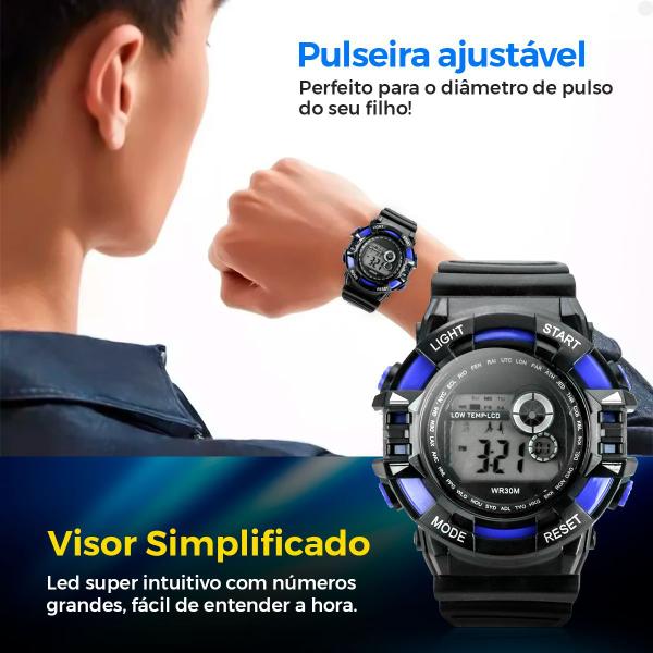 Imagem de relogio digital menino silicone criança infantil + caixa criança presente data alarme azul